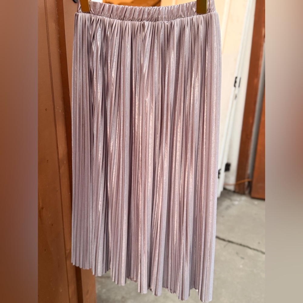 Zara B Collection Silver Metallic Pleated Midi Skirt (S) Made in Portugal